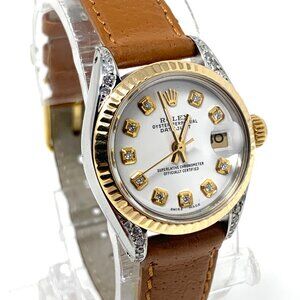 🚨sale🚨 Rolex Ladies 26mm Datejust 69173 white diamond on brown leather